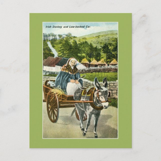 Postal Carro de burro irlandés vintage y anciana (Anverso)