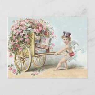 Postal Carro de Caramelo Rosa del Correo del Querubín Cup