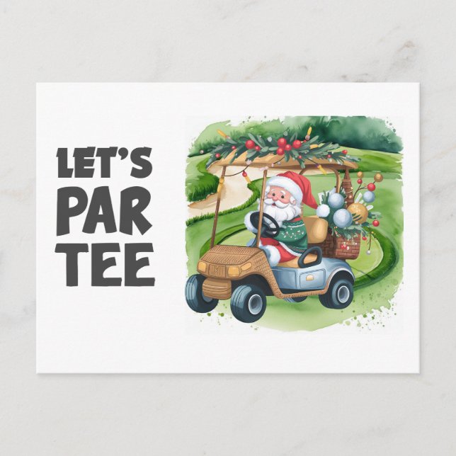 Postal Carro de golf con Santa Claus Let Par Tee Golfer (Anverso)