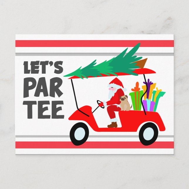 Postal Carro de golf con Santa Claus Let Par Tee Golfer (Anverso)