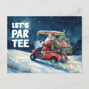 Postal Carro de golf con Santa Claus Let Par Tee Golfer
