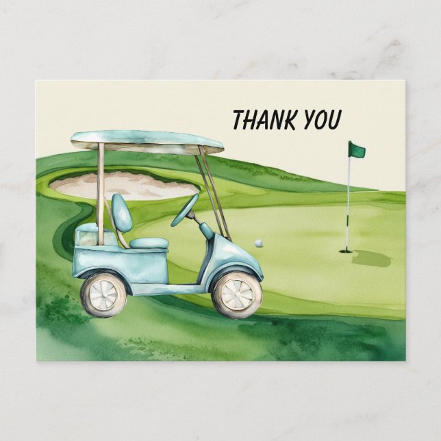 Postal Carro de golf en verde con tu propio texto (Anverso)