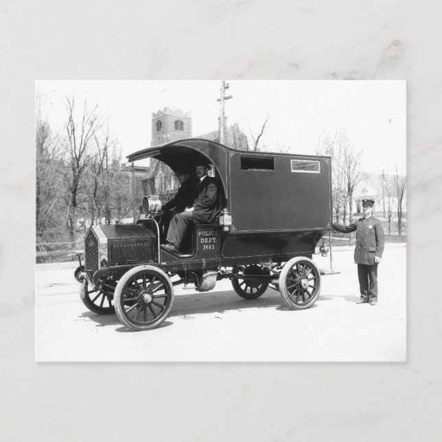 Postal Carro de la policía, 1909. Foto de cosecha de vint (Anverso)