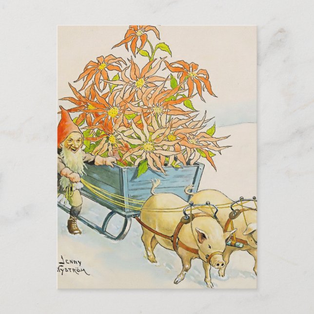 Postal “Carro de Poinsettia” de Jenny Nystrom (Anverso)