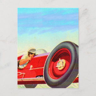 Postal Carro rojo de carreras de 1950