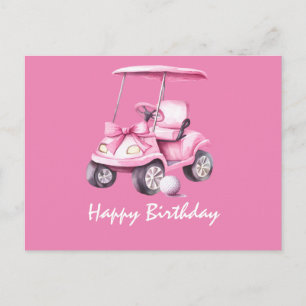 Postal Carro rosa con cumpleaños feliz para una mujer que