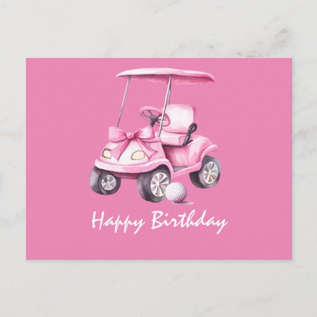 Postal Carro rosa con cumpleaños feliz para una mujer que (Anverso)
