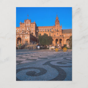 Postal Carro traído por caballo en la plaza de Espana
