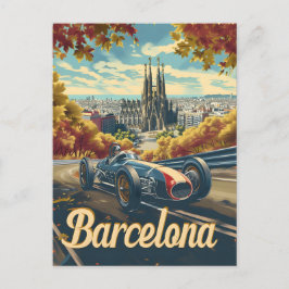 Postal Carro vintage de Barcelona