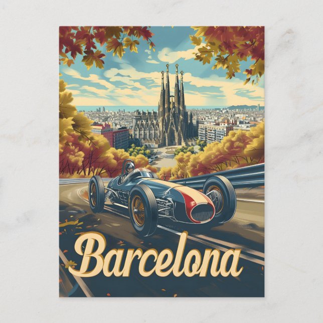 Postal Carro vintage de Barcelona (Anverso)