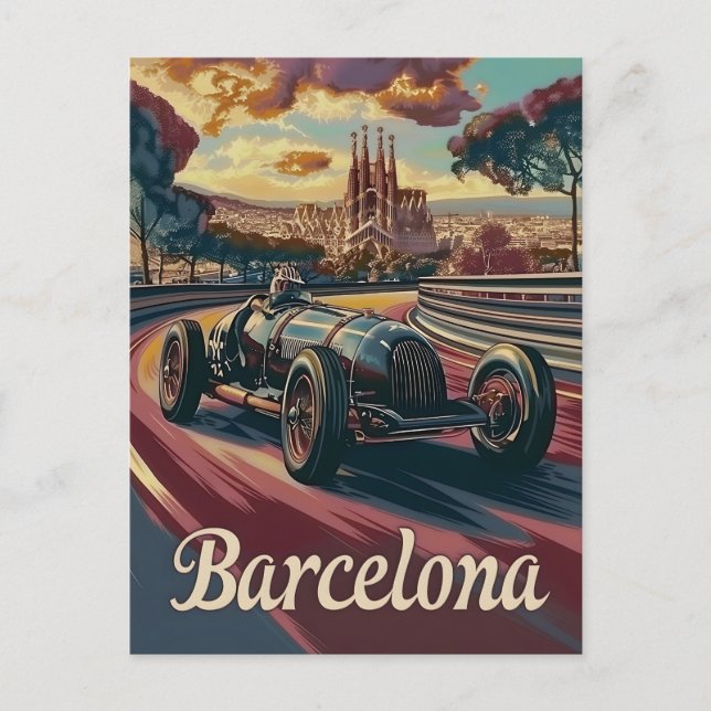 Postal Carro vintage de Barcelona (Anverso)