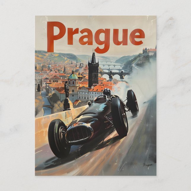 Postal Carro vintage de Praga (Anverso)