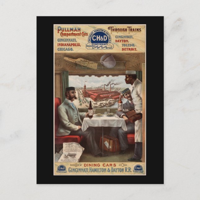 Postal Carros de compartimento de Pullman y a través de t (Anverso)