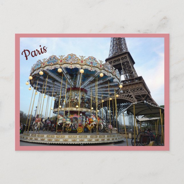 Postal Carrusel de París (Torre Eiffel) con texto (Anverso)