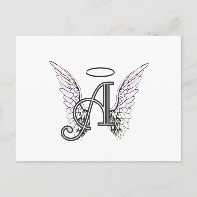 Postal Carta A Monograma inicial con Angel Wings & Halo (Anverso)