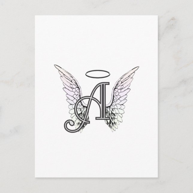 Postal Carta A Monograma inicial con Angel Wings & Halo (Anverso)