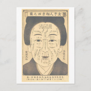 Postal Carta antigua de lectura facial japonesa para muje