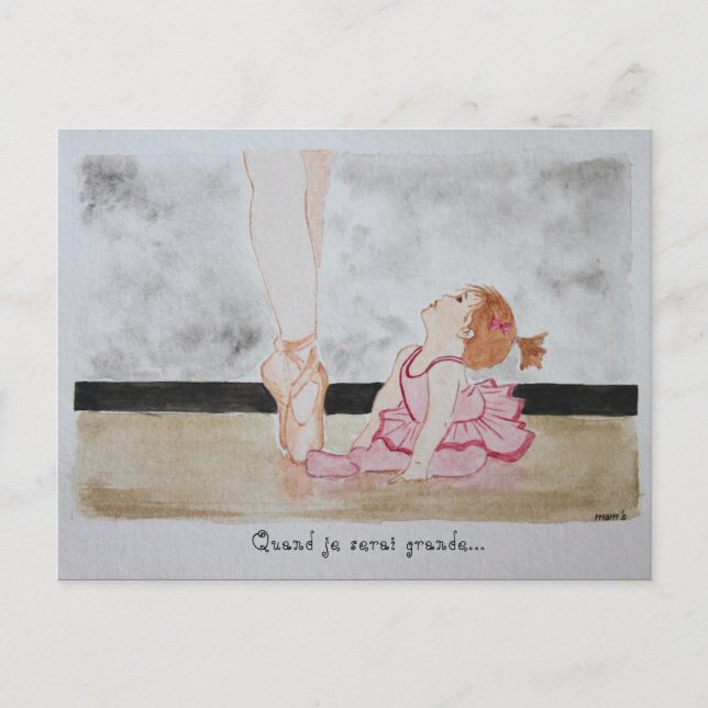 Postal carta aquarelle danseuse bébé rêve petite filte (Anverso)