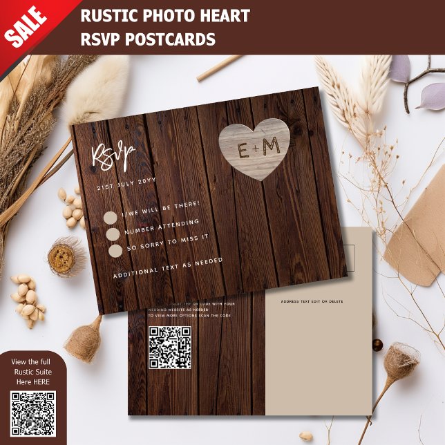 POSTAL CARTA BODA RUSTIC HEART RSVP WOOD (Subido por el creador)