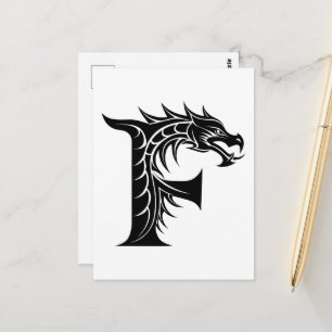 Postal Carta con estilo de dragón F, alfabeto de dragón,