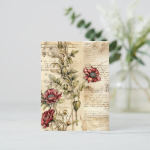 Postal Carta de amor de pergamino vintage con flores (1)