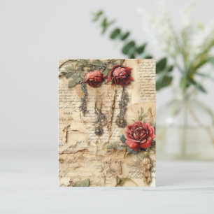 Postal Carta de amor de pergamino vintage con flores (4)