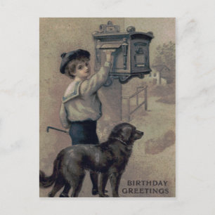 Postal Carta de Buzón de Niño Pequeño y Perro Lindo
