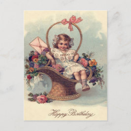 Postal Carta de flores de cesta de niñas pequeñas