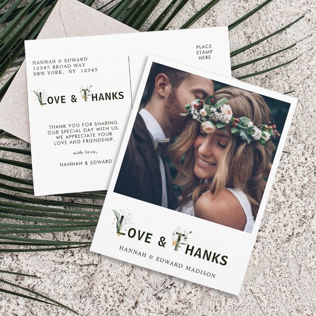 Postal Carta de follaje tropical, foto gracias (Front & Back)