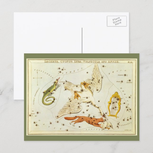 Postal Carta de mapa de estrellas de constelaciones de as (Anverso / Reverso)