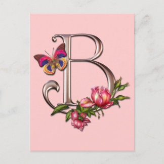 POSTAL CARTA DE MONOGRAMA B CON ROSAS Y MARIPOSAS