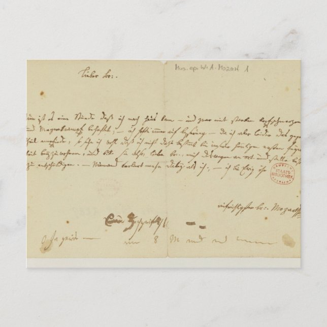 Postal Carta de Mozart a freemason, enero de 1786 (Anverso)