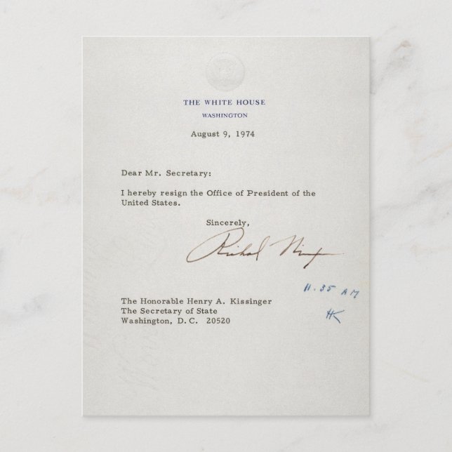 Postal Carta de renuncia de Richard M. Nixon 1974 (Anverso)