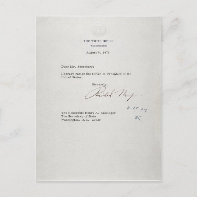 Postal Carta de renuncia del presidente Richard M. Nixon (Anverso)