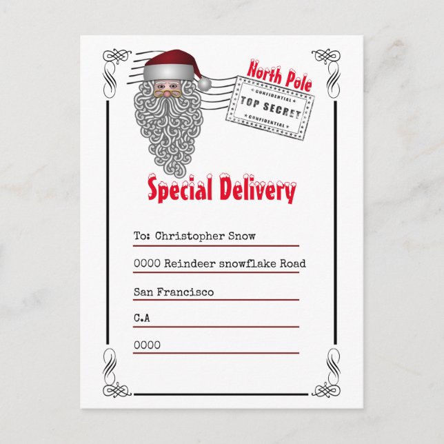 Postal Carta de Santa North Pole a los niños (Anverso)