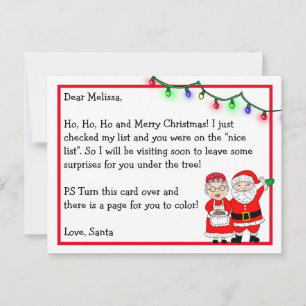 Postal Carta de Santa para niños Coloreando página en l