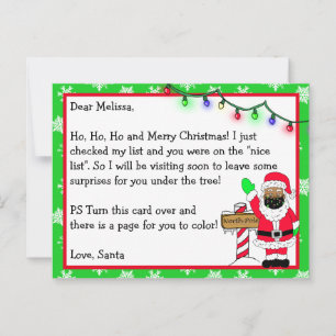 Postal Carta de Santa para niños + página de color al rev