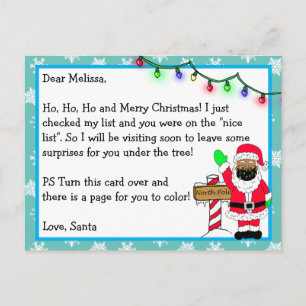 Postal Carta de Santa para niños + página para colorear e