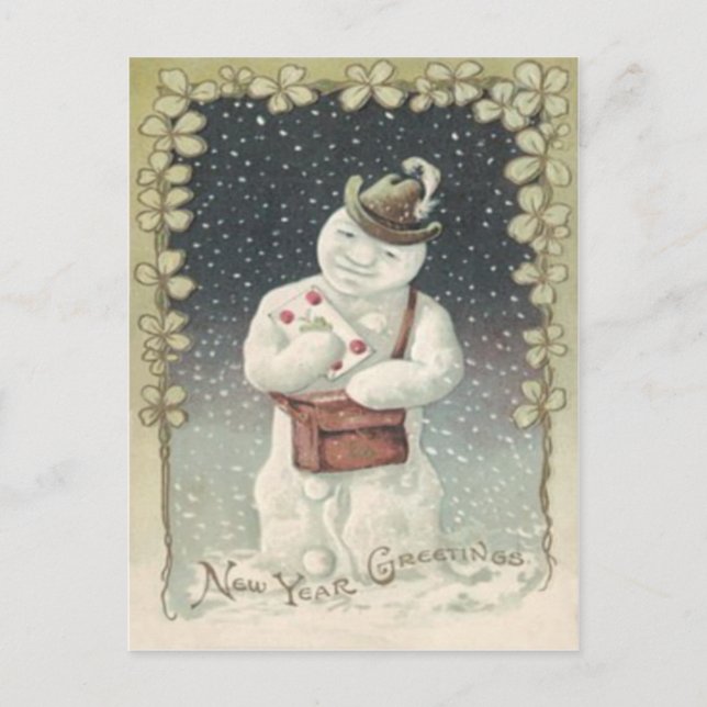Postal Carta de Snowman Mailman Nieve Shamrock (Anverso)