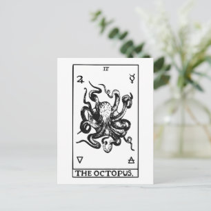 Postal Carta de Tarot de Pulpo Ilustración Marina Vintage