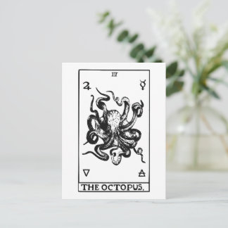 Postal Carta de Tarot de Pulpo Ilustración Marina Vintage