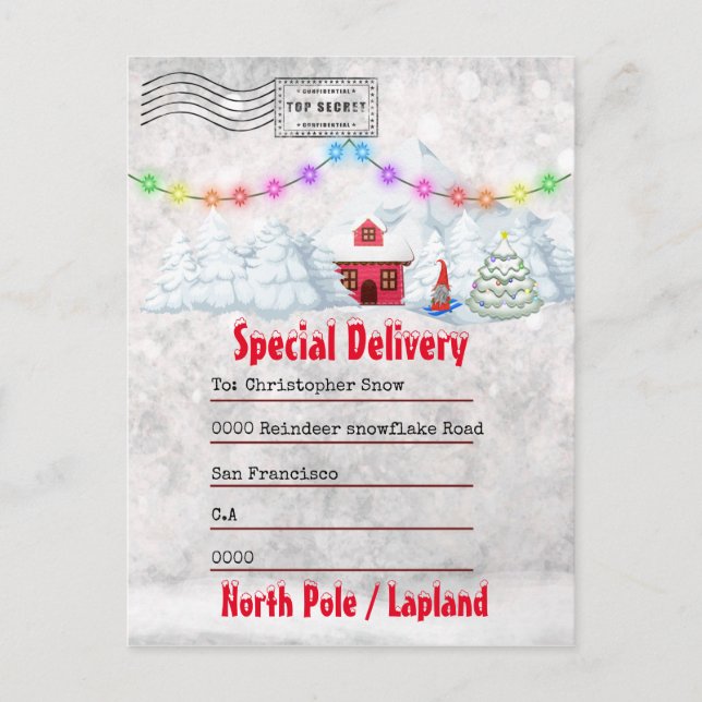 Postal Carta de Tomte | cabaña de troncos de invierno won (Anverso)