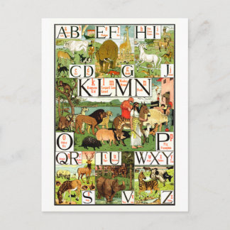 Postal Carta del alfabeto de ABC de Noah en inglés para