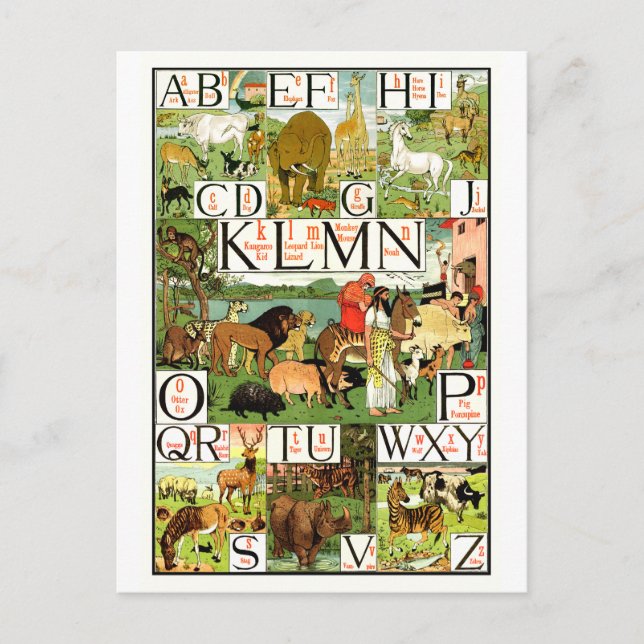 Postal Carta del alfabeto de ABC de Noah en inglés para (Anverso)