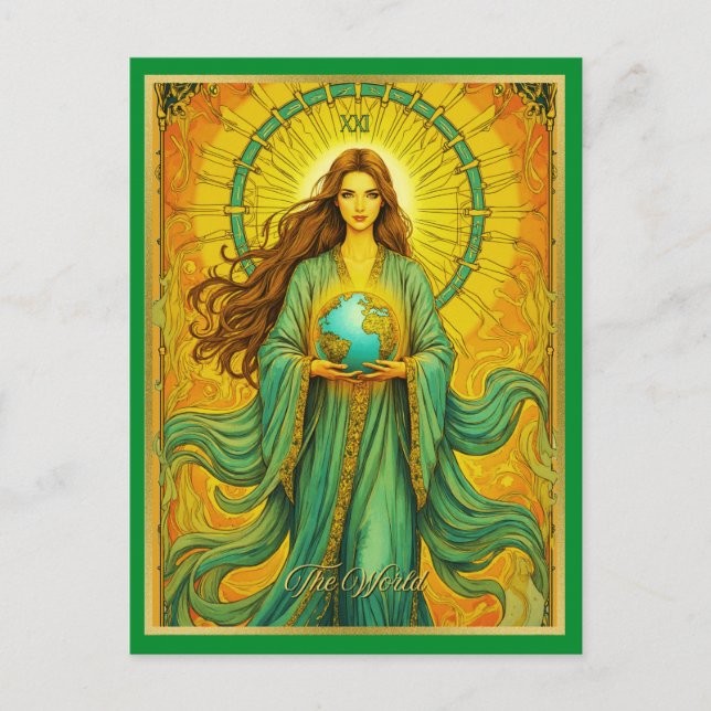Postal Carta del Tarot Art Nouveau El Mundo (Anverso)