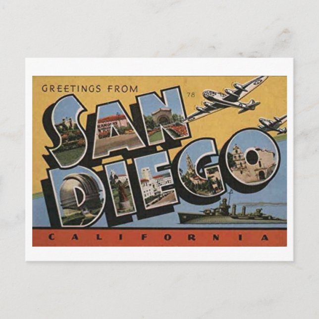Postal Carta grande de San Diego California (Anverso)