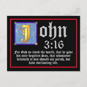 Postal Carta ilustrada John 3 16 Cita de la Biblia de Pas