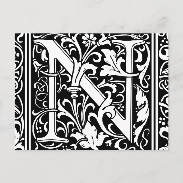 Postal Carta N Monograma medieval Art Nouveau (Anverso)