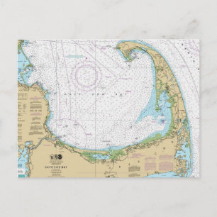 Postal Carta Náutica Antigua de la Bahía de Cape Cod 