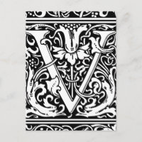 Carta V Monograma medieval Art Nouveau